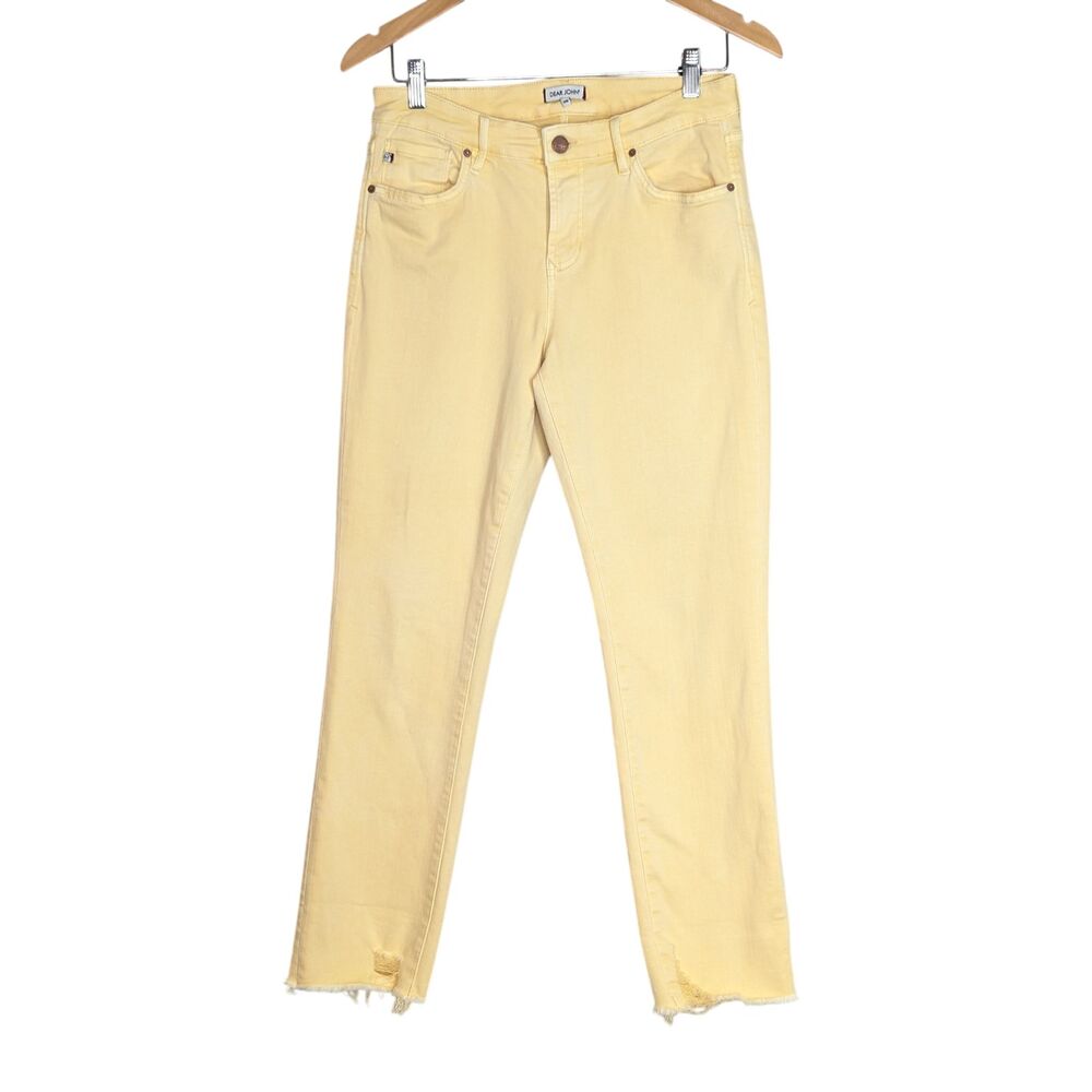 Dear John Ankle Cropped Jeans Size 28 Yellow Raw Hem Spring Summer Unique Denim